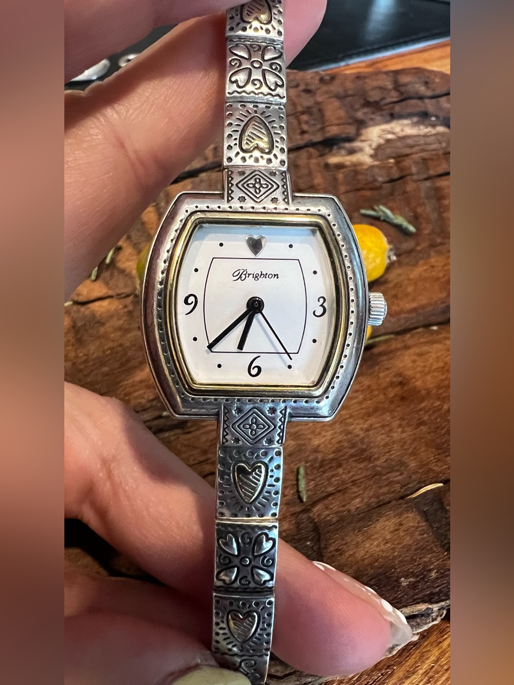 Brighton Fine Silver Watch Heart Floral Bracelet Watch White Dial Two Tone Gold
